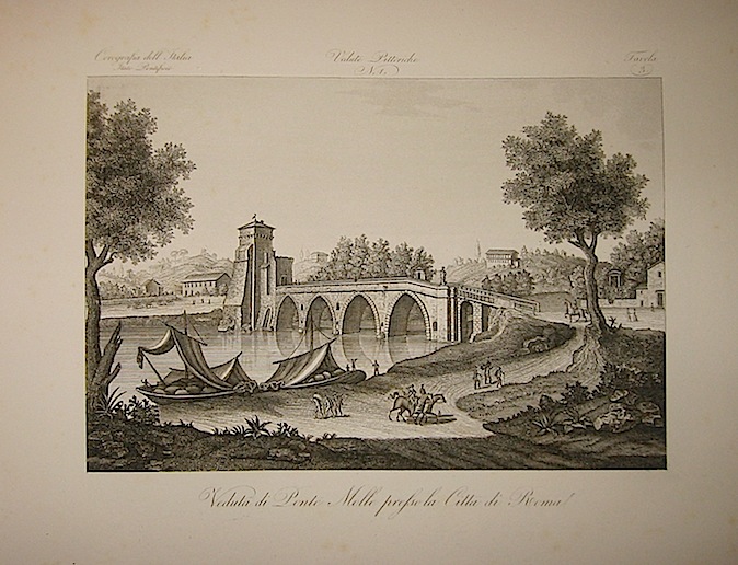 Corsi S. Veduta di Ponte Molle presso la Città  di Roma 1845 Firenze 